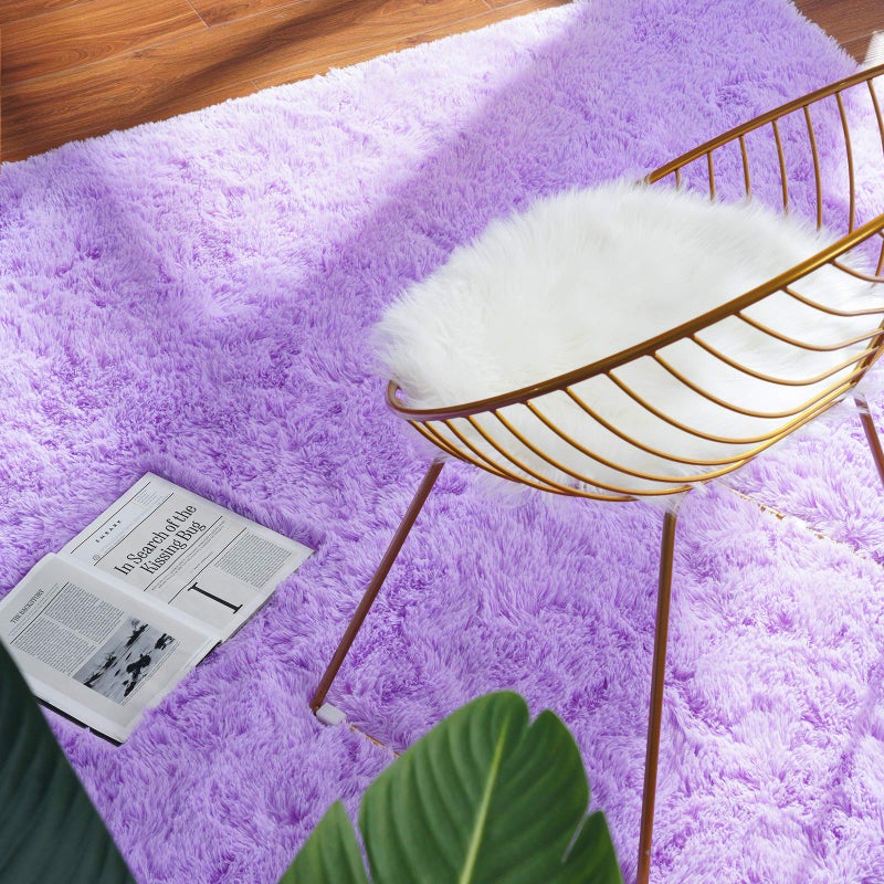 Softlife Light Purple Area Rug for Bedroom, Fluffy Shag Plush Rugs for Living Room Girls, Shaggy Throw Soft Fuzzy Small Kids Carpet for Dorm Bedside Ultra Cozy Non-Slip Indoor Decor, 4x5.3 Feet - Image 4